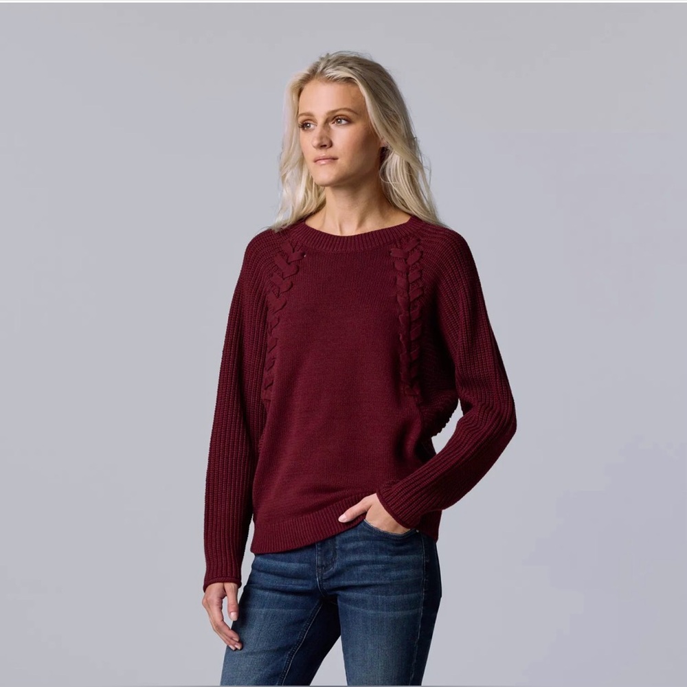 Simply Vera Vera Wang Braided Cable Knit Batwing Sleeve Sweater Size Small